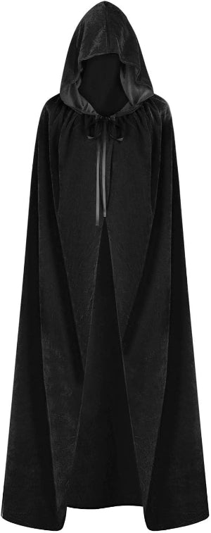 Velvet Cloak with Hood for Men & Women Black Large
