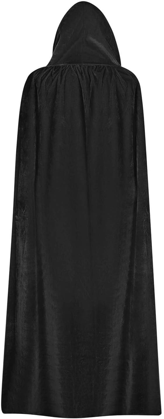 Velvet Cloak with Hood for Men & Women Black Large