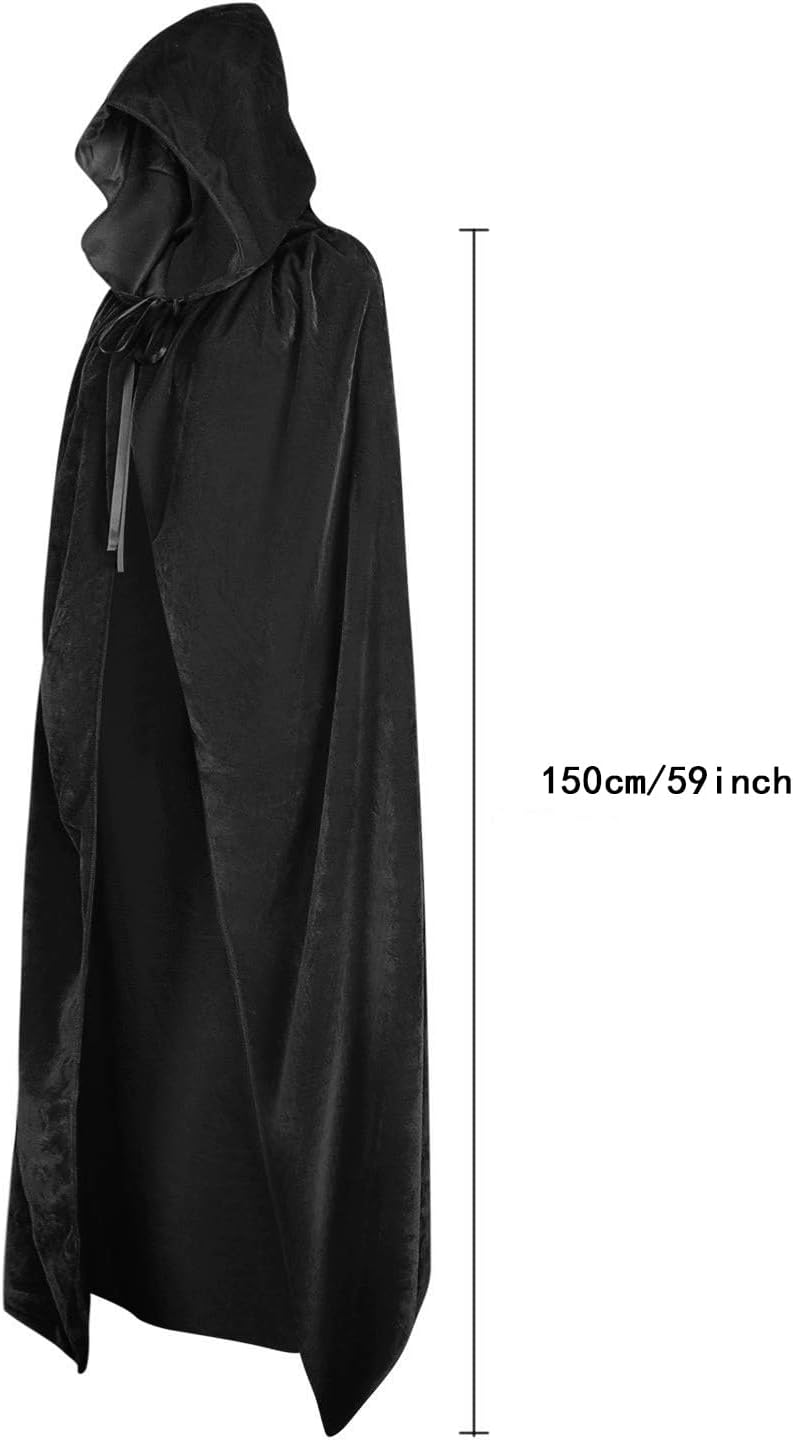 Velvet Cloak with Hood for Men & Women Black Large