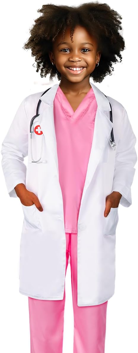 Doctor Costume for Kids Pretend Play Career Dress Up with Bag Age 5-6