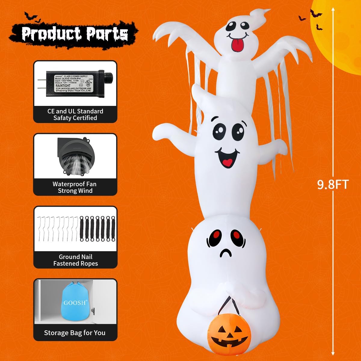 9.8 FT High Halloween Inflatable Overlap Ghost Decorations 