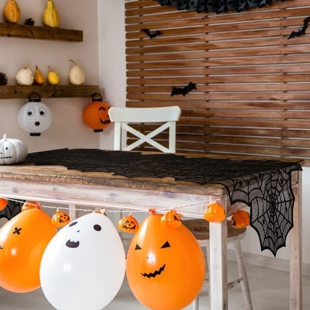 Halloween Lace Spider Web Table Runner Black 