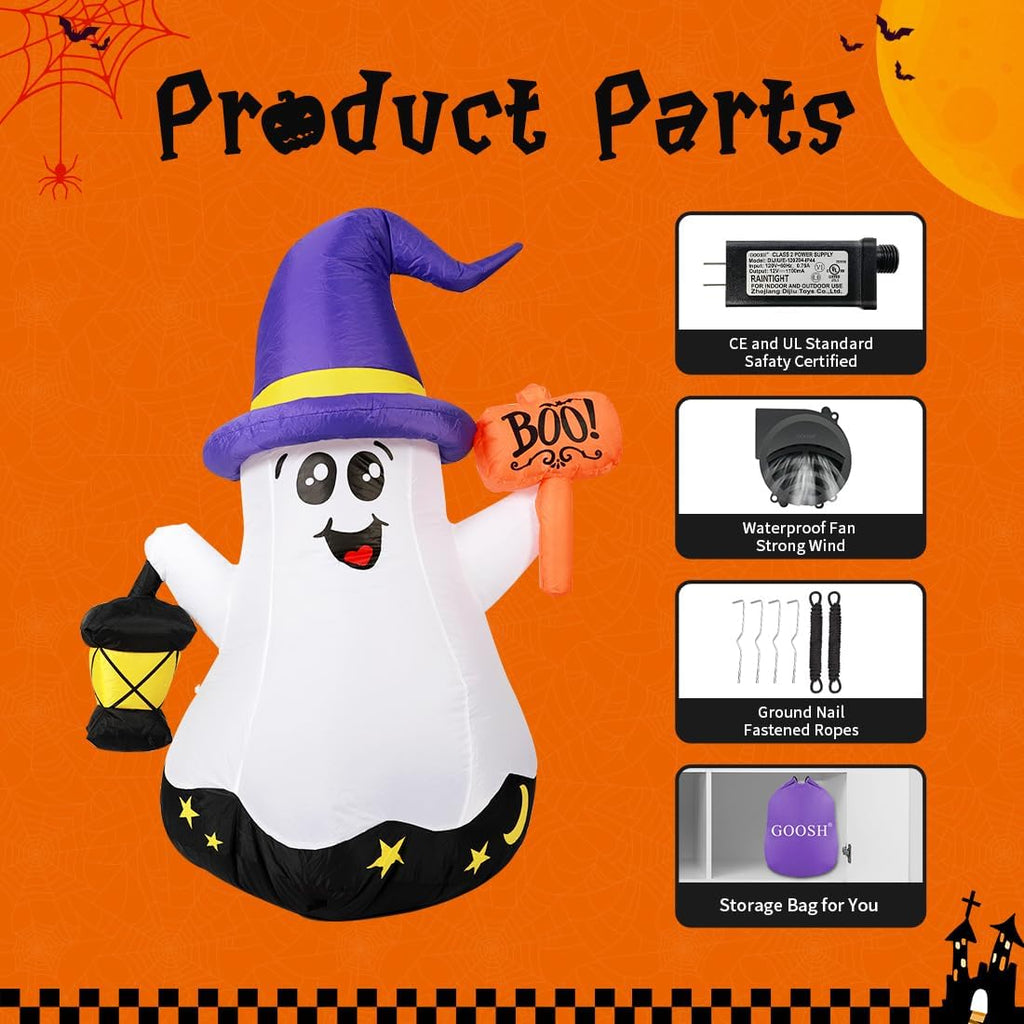 5 FT Halloween Inflatables Blow Up Cute Wizard Ghost 