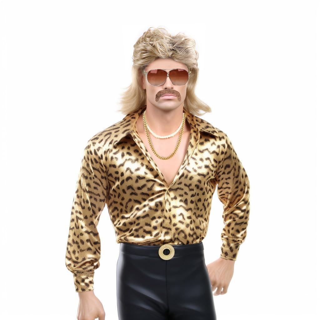 80s Mullet Wig Sunglass Necklace Moustache Halloween Costume for Men