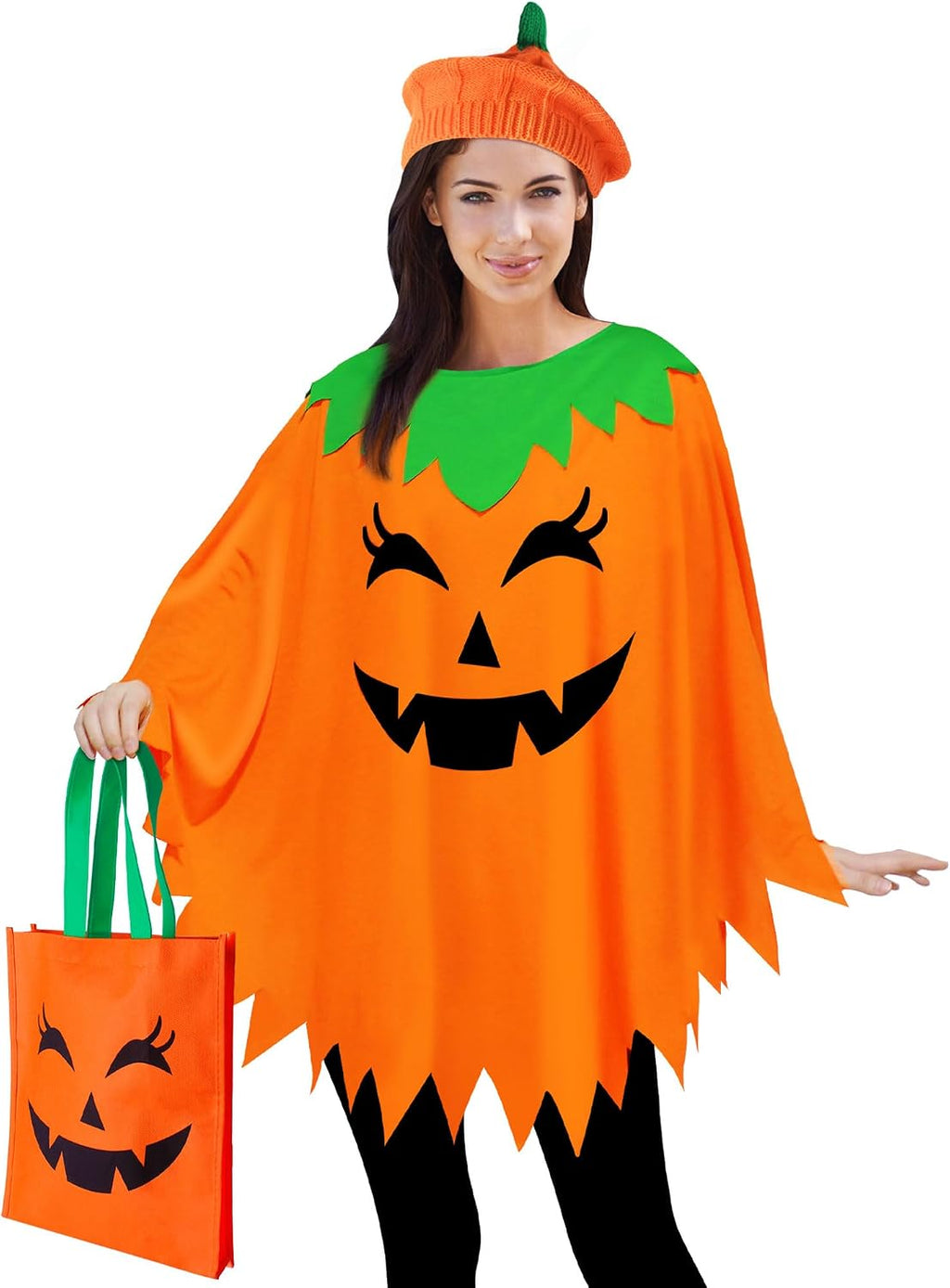 Halloween Women Pumpkin Poncho Costume Set