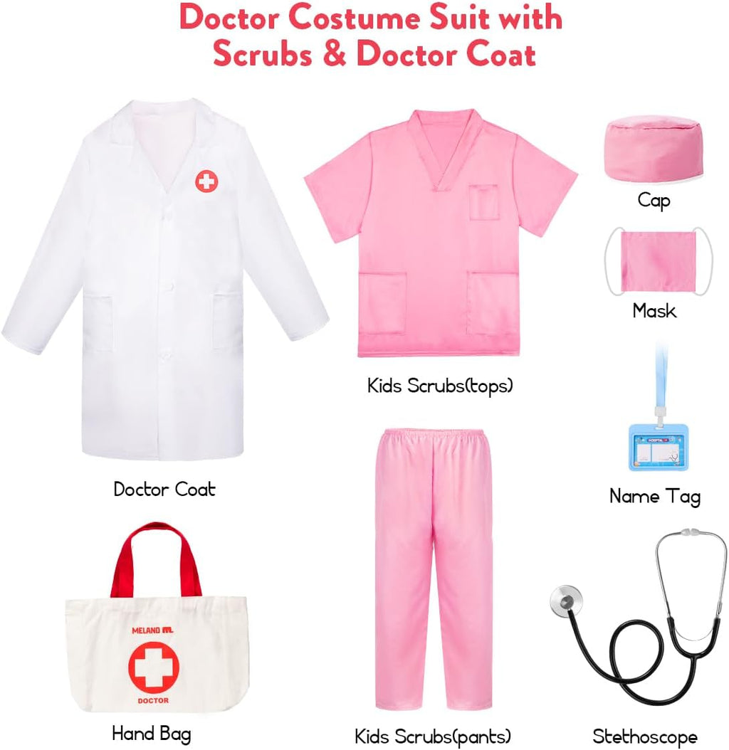 Doctor Costume for Kids Pretend Play Career Dress Up with Bag Age 5-6