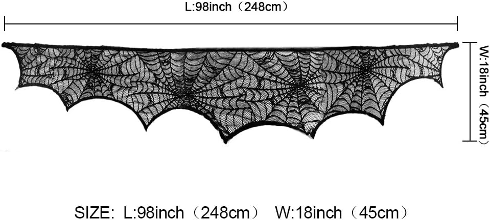 Black Lace Spiderweb Fireplace Mantle Scarf Cover 