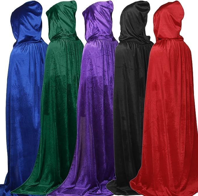 Velvet Cloak with Hood for Men & Women Black Large