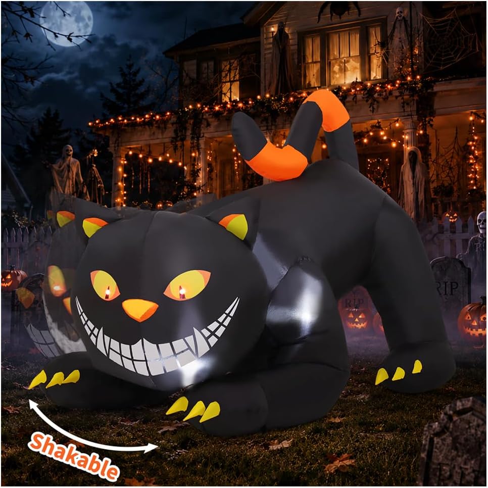 6 FT Halloween Inflatables Outdoor Black Cat with Shakable Head