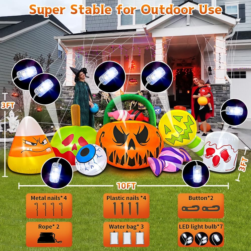 10 FT Halloween Inflatable Blow up Outdoor Decorations Pumpkin Ghost Combo