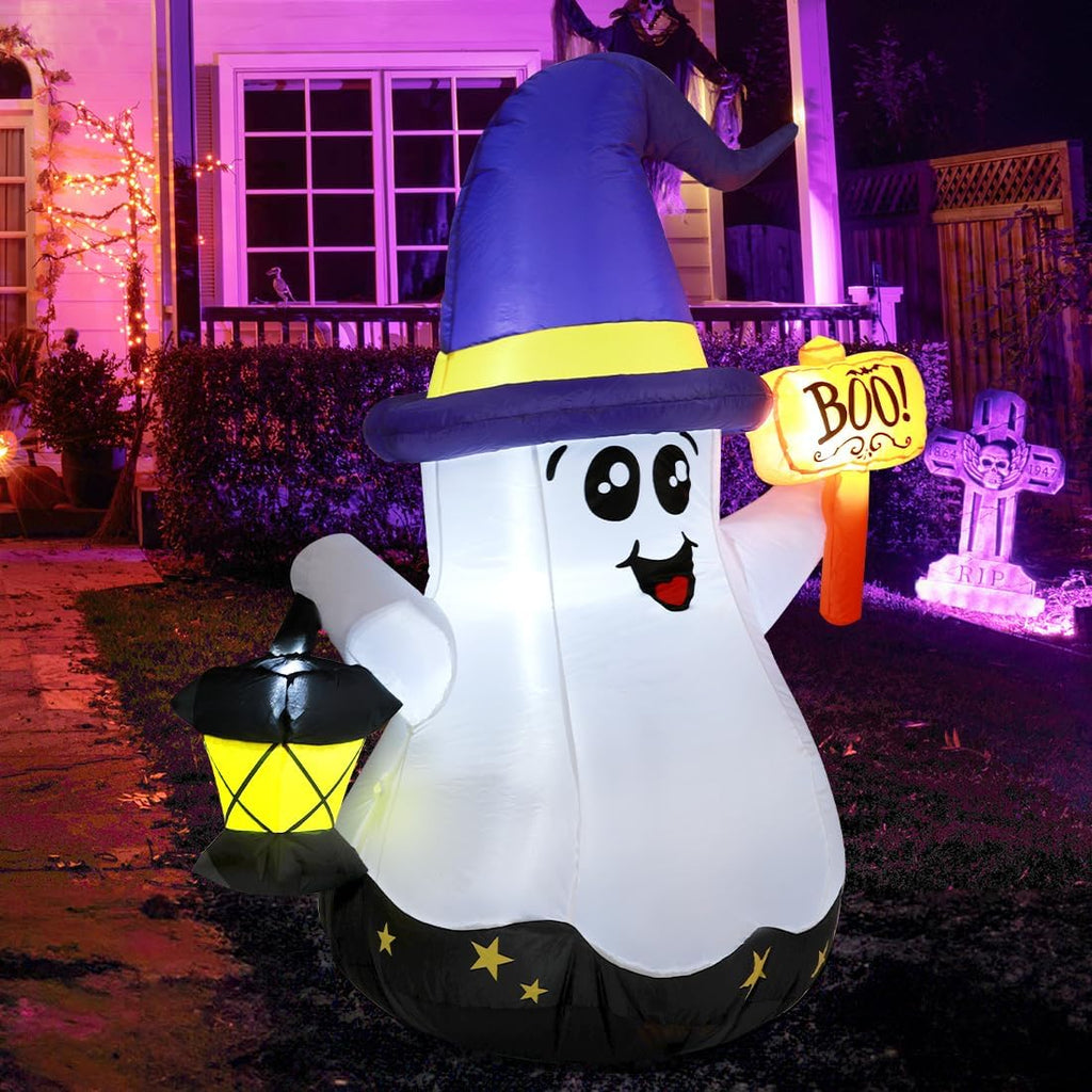 5 FT Halloween Inflatables Blow Up Cute Wizard Ghost 