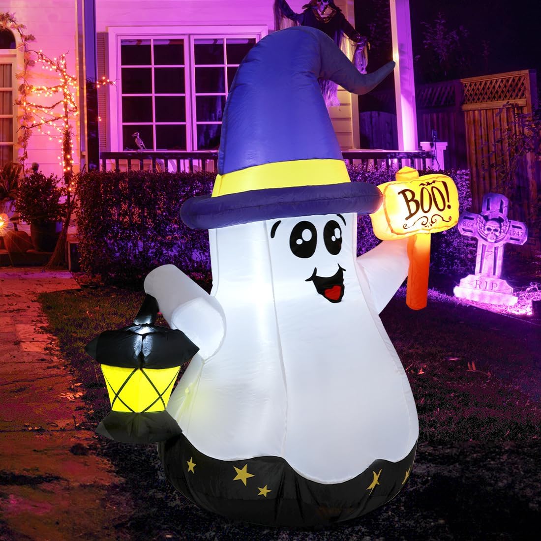 5 FT Halloween Inflatables Blow Up Cute Wizard Ghost 