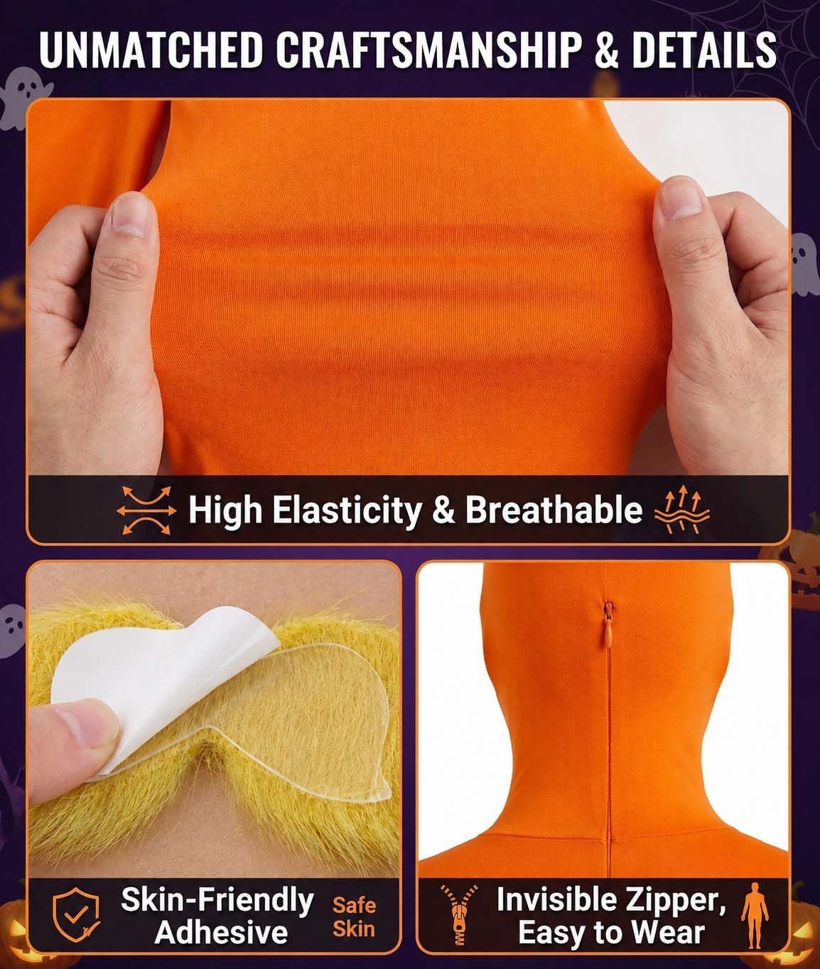 Orange Jumpsuit Halloween Costume with Inflatable Belly 