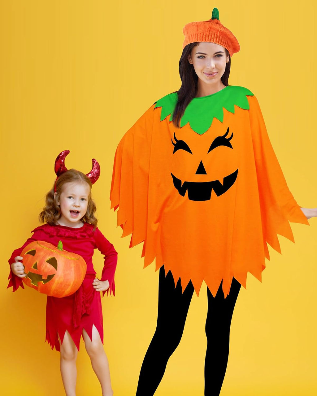 Halloween Women Pumpkin Poncho Costume Set