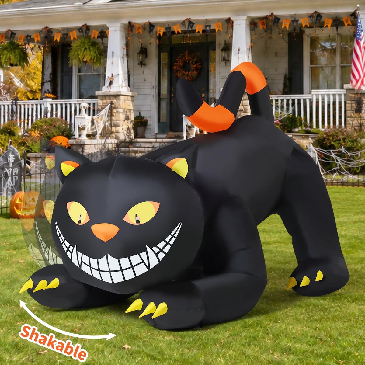 6 FT Halloween Inflatables Outdoor Black Cat with Shakable Head