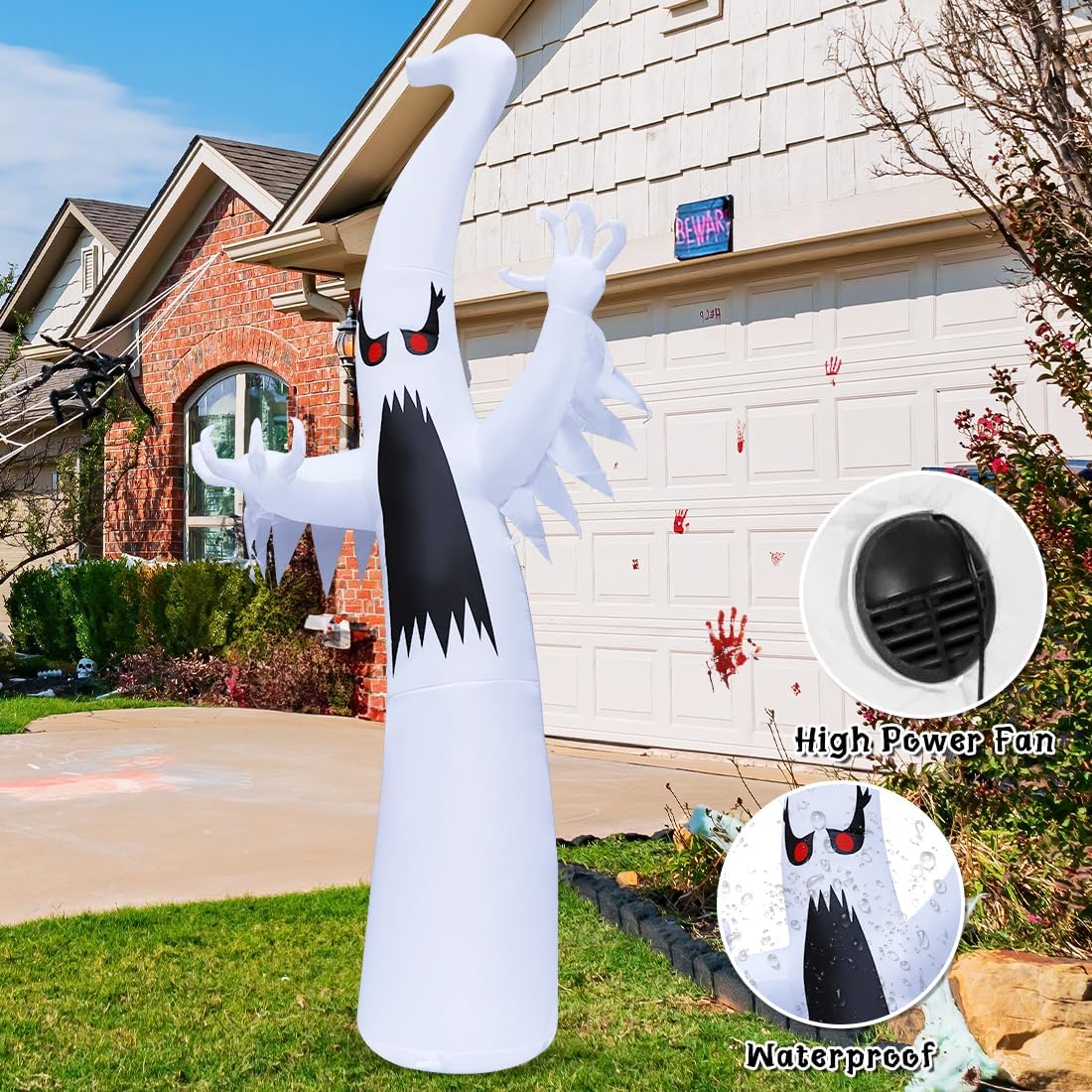 6 FT Halloween Inflatables Blow Up Scary Red Eye Dimming Ghost 