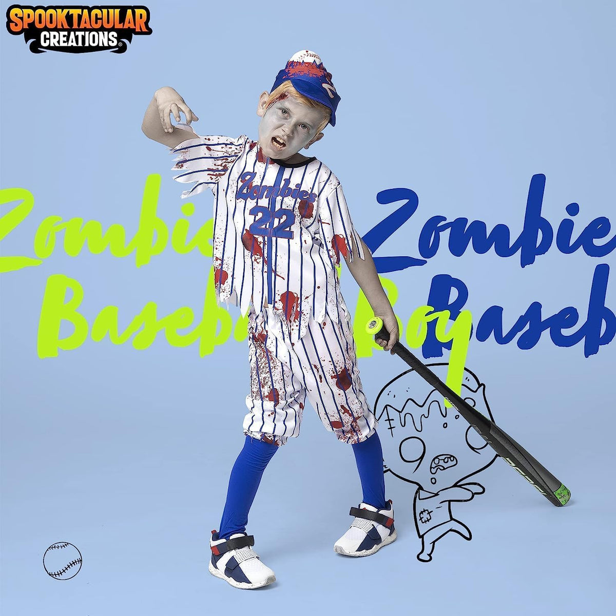Zombie Baseball Player Costumes for Boys Age 8-10 Medium