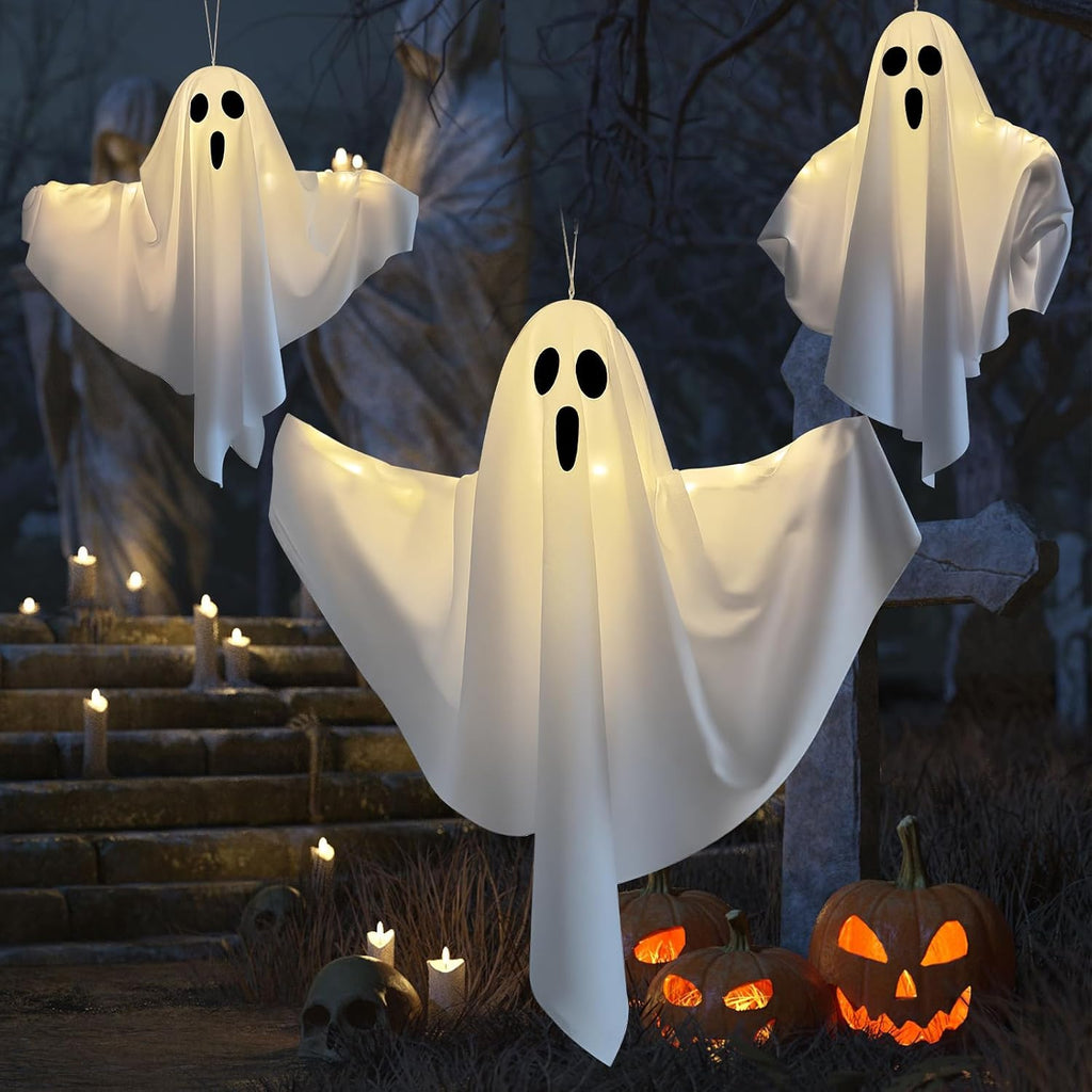 3 Pack Light up Hanging Ghosts Halloween Decorations For Outdoor Yard Porch Patio Garden