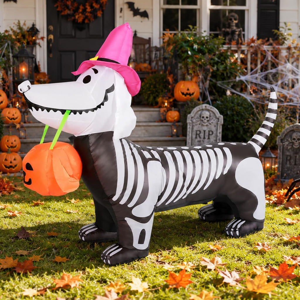 5.5 FT Halloween Inflatables Skeleton Puppy Inflatable Yard Decoration 