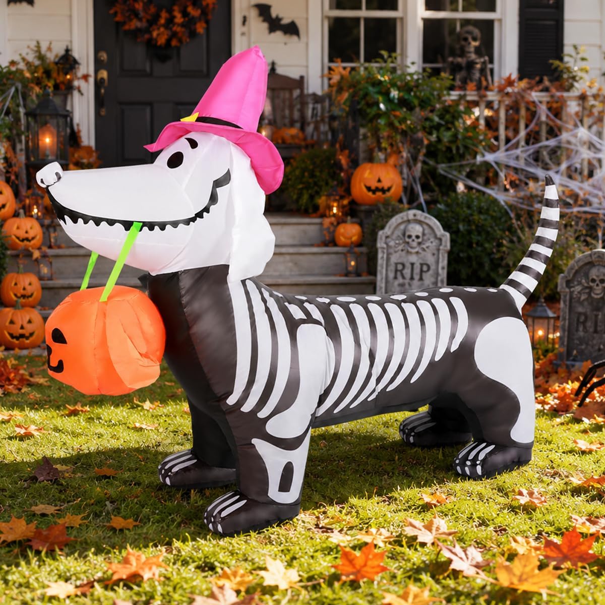 5.5 FT Halloween Inflatables Skeleton Puppy Inflatable Yard Decoration 