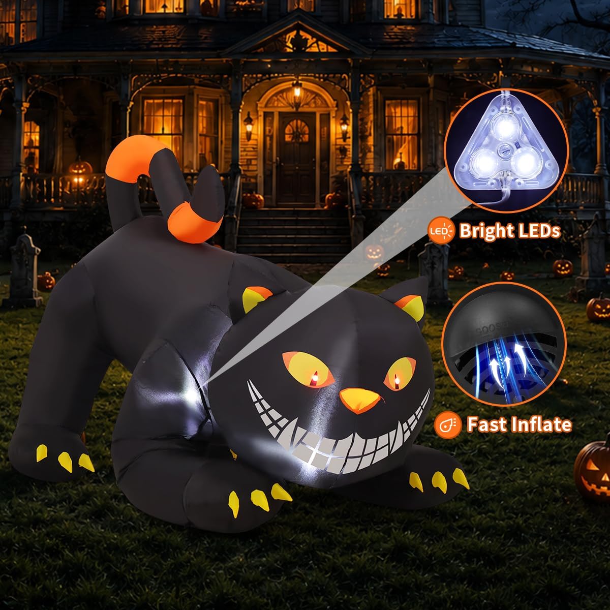 6 FT Halloween Inflatables Outdoor Black Cat with Shakable Head