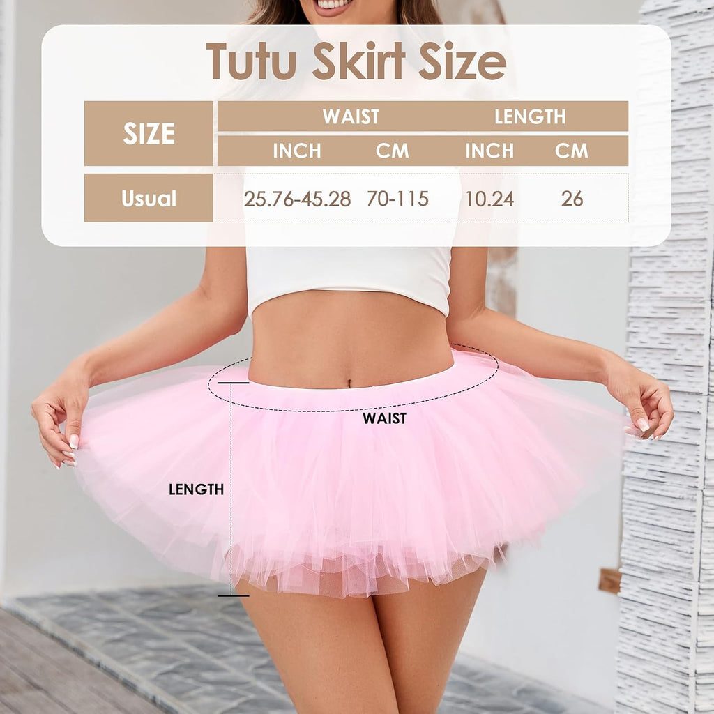 Halloween Pink Women 5 Layers Tutu Fluffy Dance Ballet Bubble Skirt 