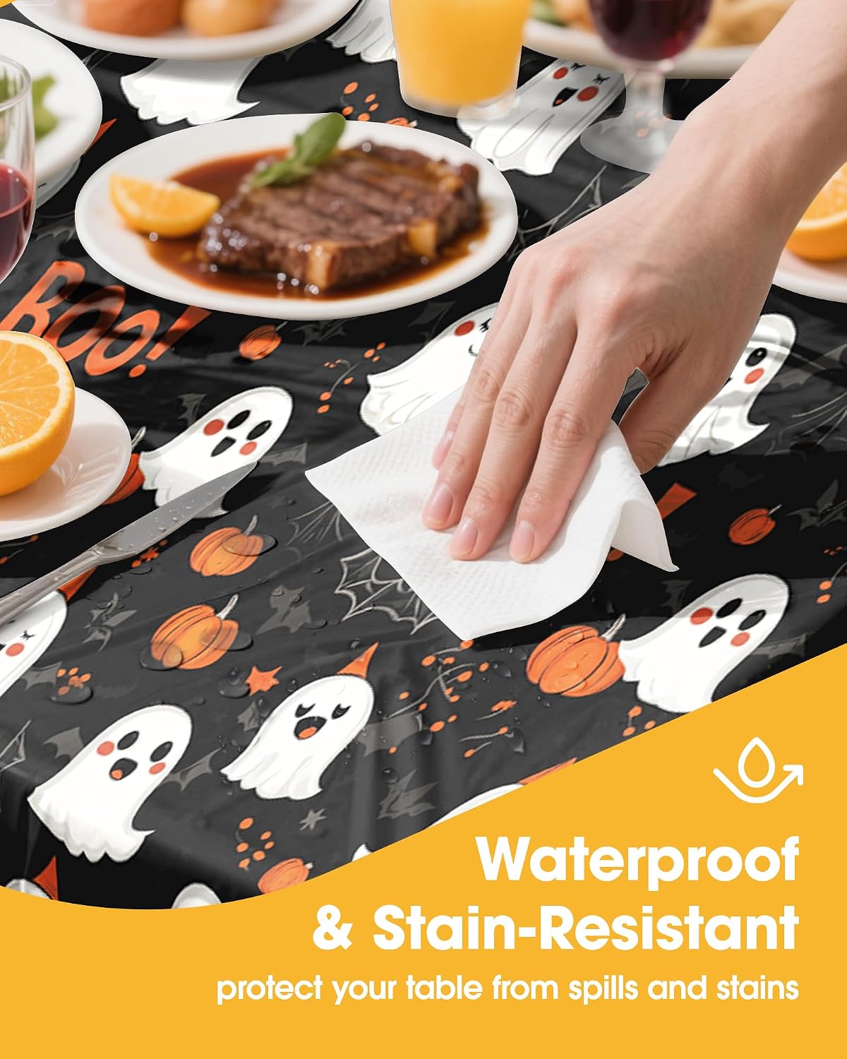 Halloween Black Plastic Table Cloth Disposable 4 Pack