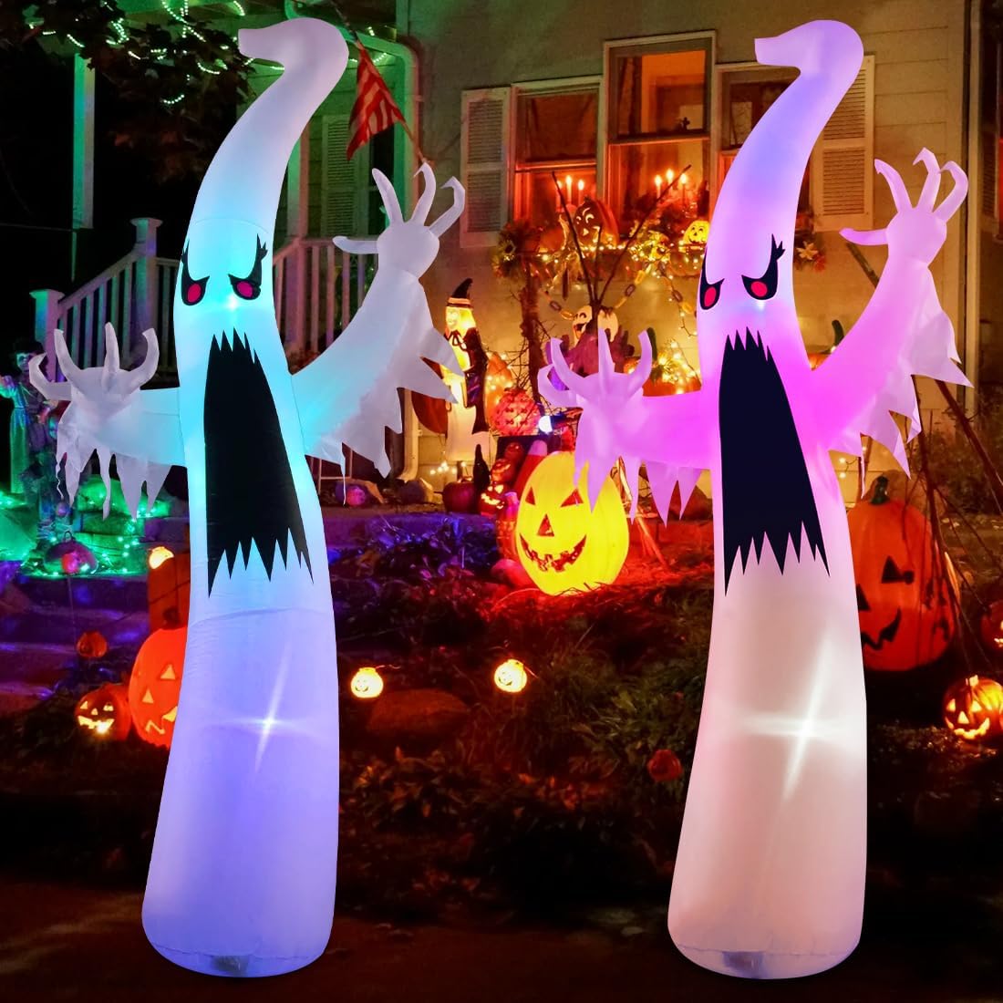 6 FT Halloween Inflatables Blow Up Scary Red Eye Dimming Ghost 