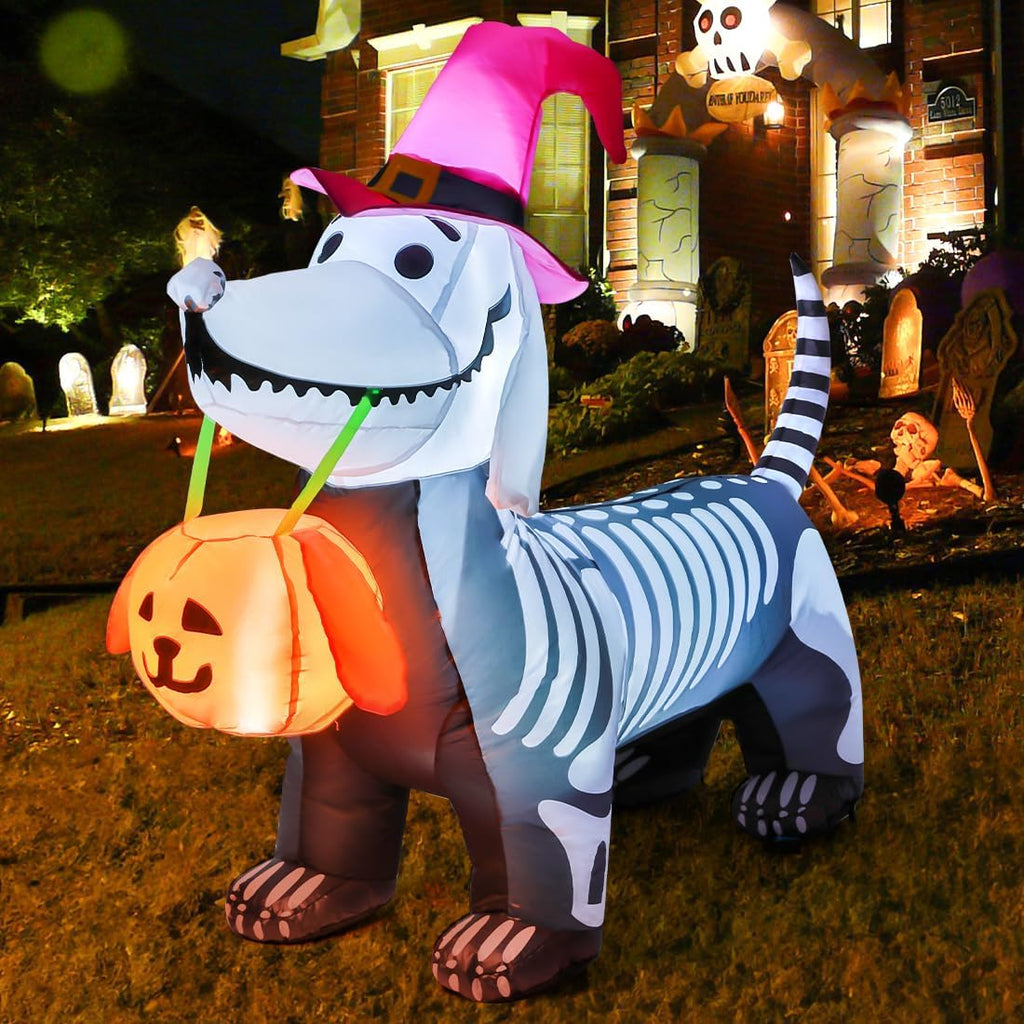 5.5 FT Halloween Inflatables Skeleton Puppy Inflatable Yard Decoration 