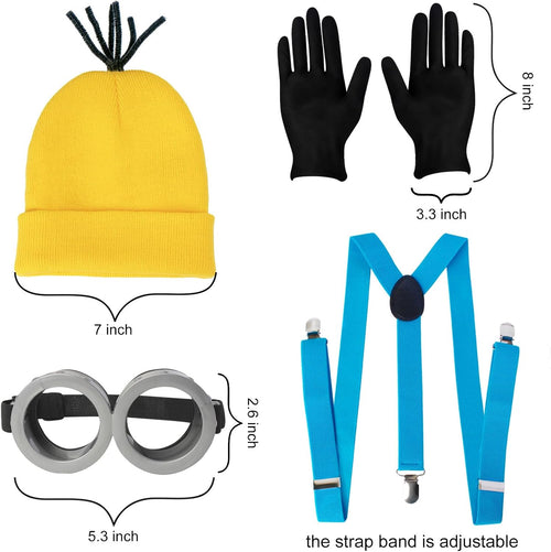 4 Pcs Halloween Costume for Adults,Yellow Hat/Goggle/Glove/Suspender