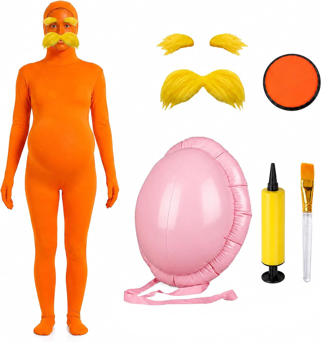 Orange Jumpsuit Halloween Costume with Inflatable Belly 