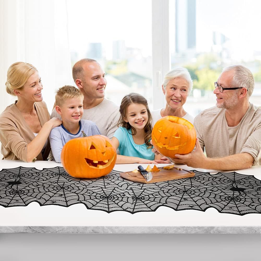 Halloween Lace Spider Web Table Runner Black 