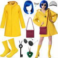 Mystical Adventure Costume Set with Blue Wig, Yellow Coat,Crossbody Bag, Glasses and Hat