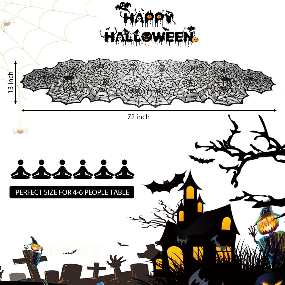 Halloween Lace Spider Web Table Runner Black 