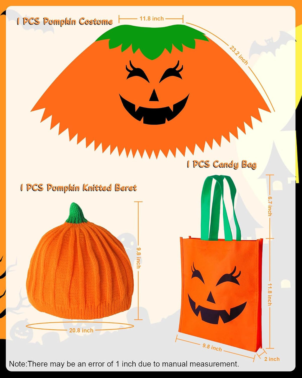 Halloween Women Pumpkin Poncho Costume Set