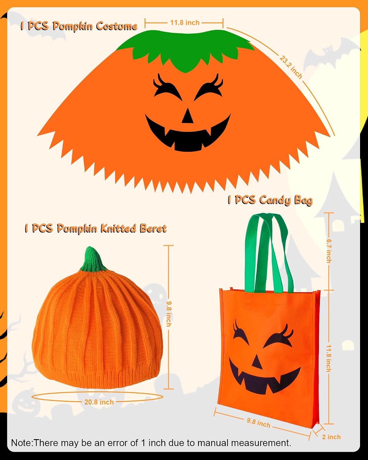 Halloween Women Pumpkin Poncho Costume Set