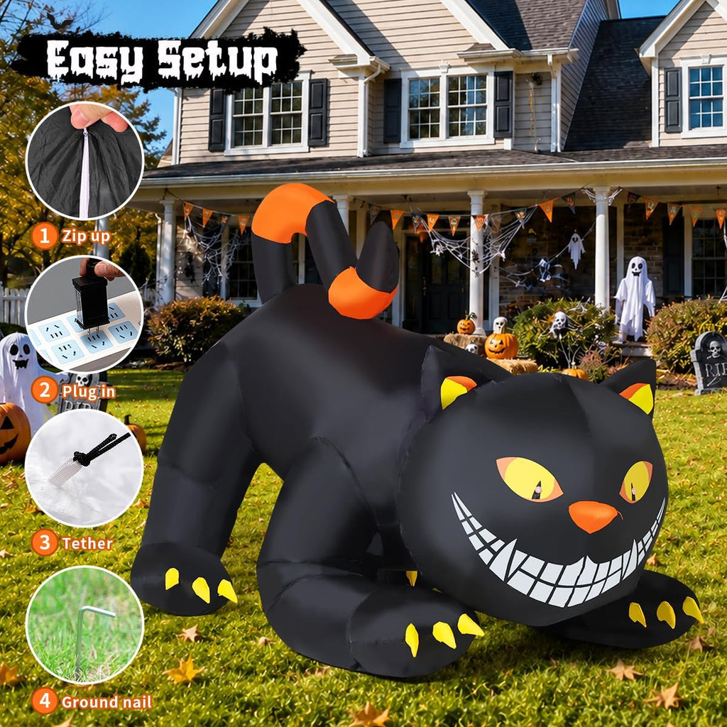 6 FT Halloween Inflatables Outdoor Black Cat with Shakable Head