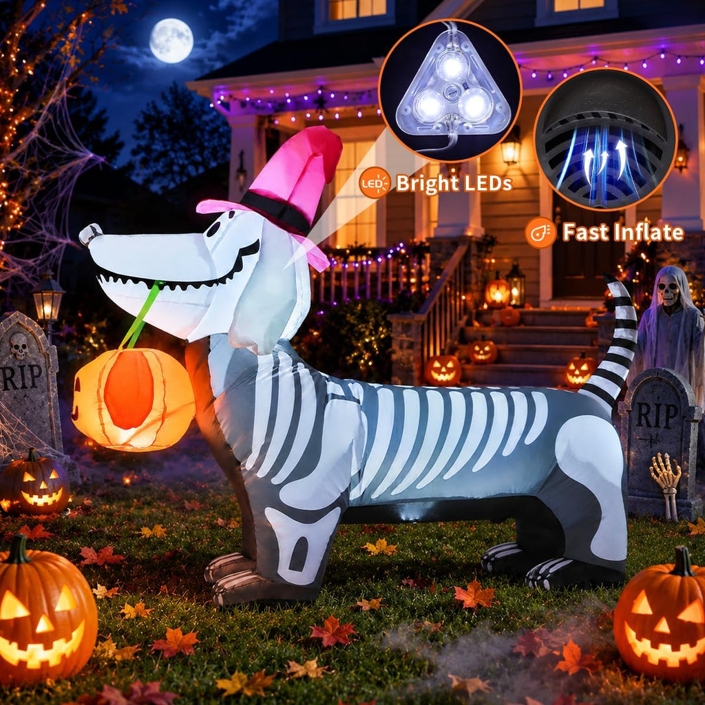 5.5 FT Halloween Inflatables Skeleton Puppy Inflatable Yard Decoration 