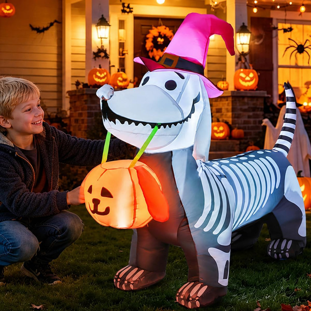 5.5 FT Halloween Inflatables Skeleton Puppy Inflatable Yard Decoration 