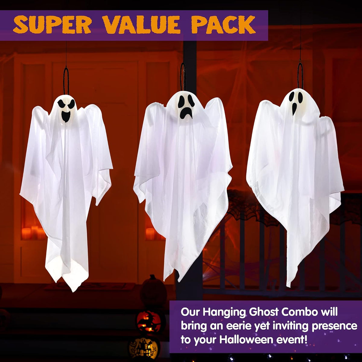 3 PCS Halloween Hanging Ghosts for Front Yard Patio Lawn Garden