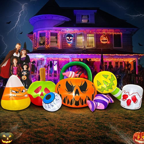 10 FT Halloween Inflatable Blow up Outdoor Decorations Pumpkin Ghost Combo