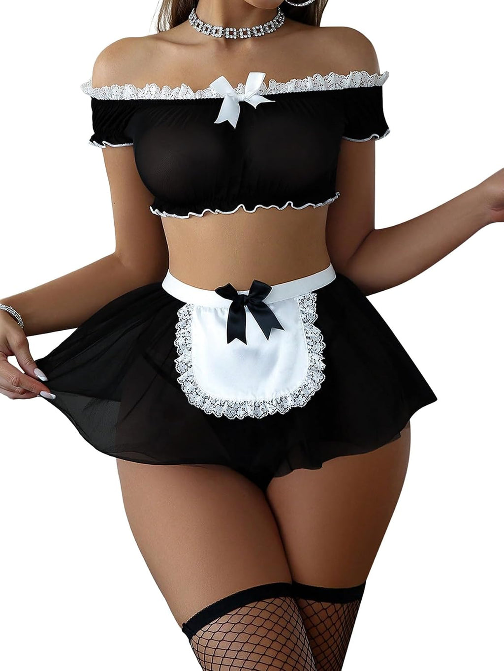 Sexy Lingerie Set 4 Piece Women Maid Costume with Thong