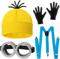 4 Pcs Halloween Costume for Adults,Yellow Hat/Goggle/Glove/Suspender