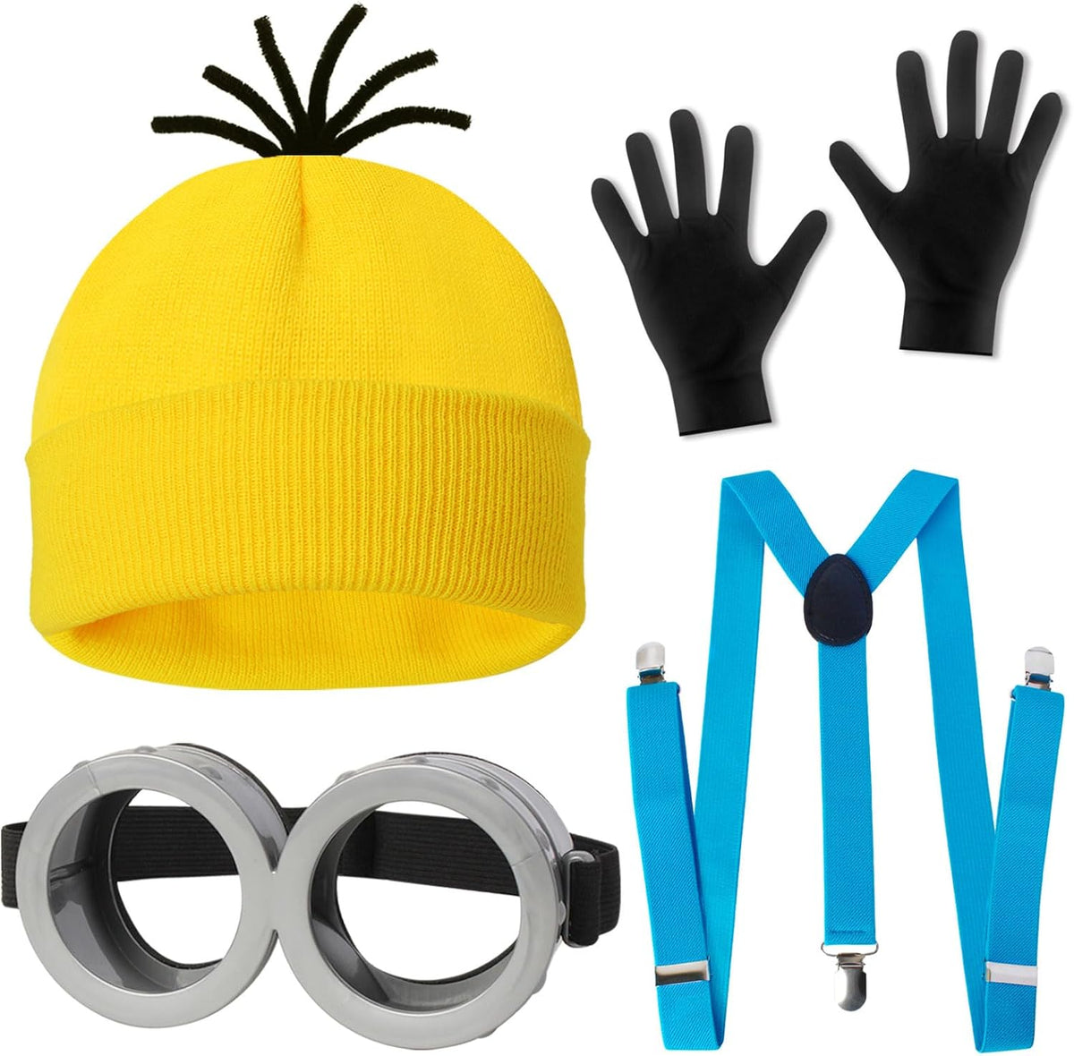 4 Pcs Halloween Costume for Adults,Yellow Hat/Goggle/Glove/Suspender