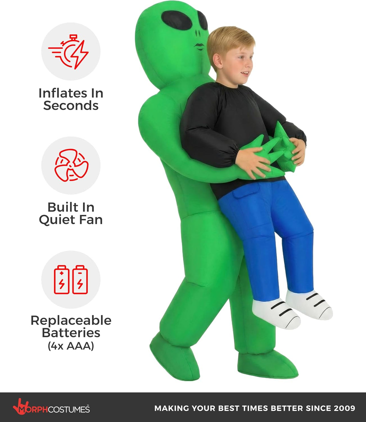 Inflatable Alien Costume with Built-In Fan & Battery Pack