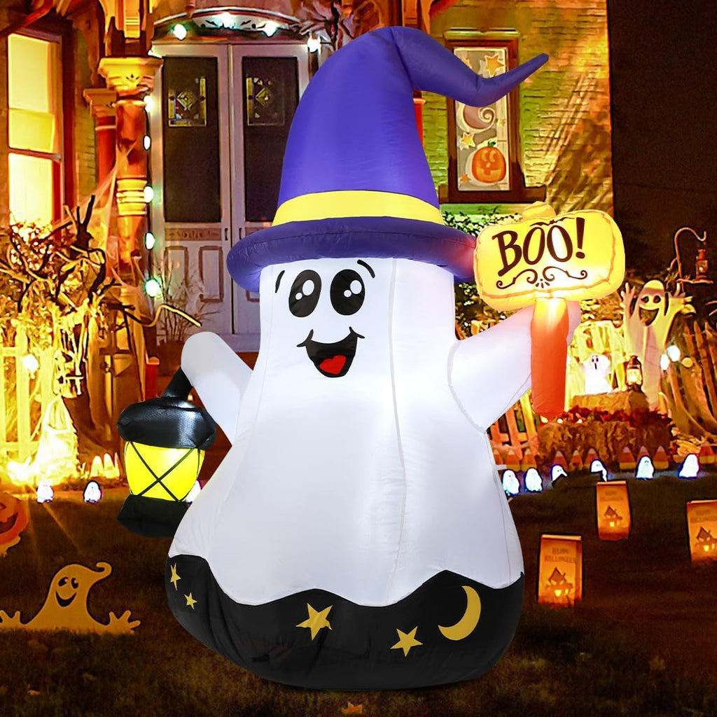 5 FT Halloween Inflatables Blow Up Cute Wizard Ghost 