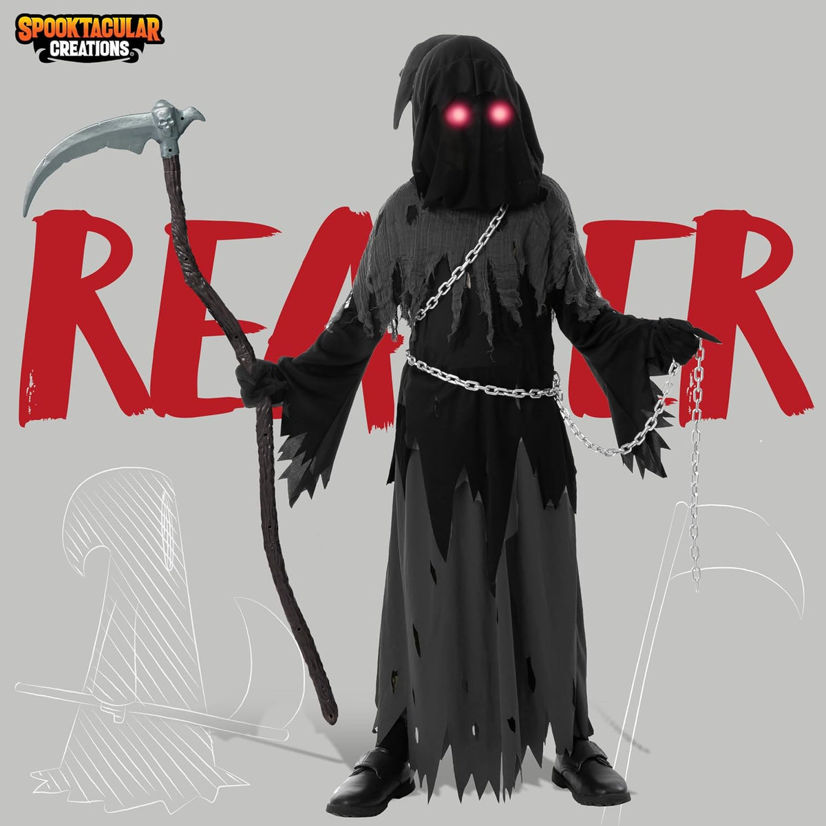 Glowing Eyes Grim Reaper Costume for Kids Medium
