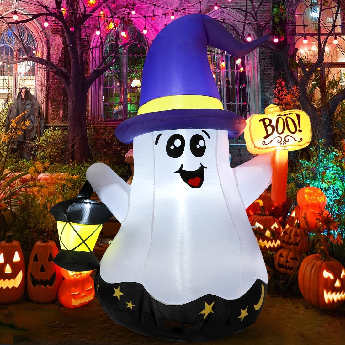 5 FT Halloween Inflatables Blow Up Cute Wizard Ghost 