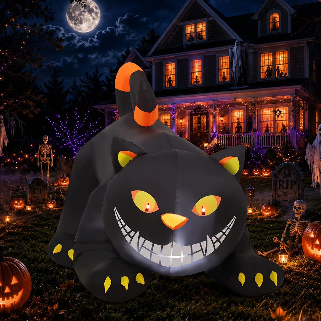 6 FT Halloween Inflatables Outdoor Black Cat with Shakable Head