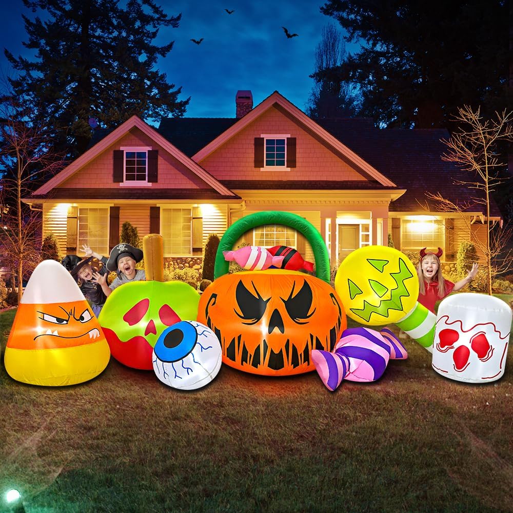 10 FT Halloween Inflatable Blow up Outdoor Decorations Pumpkin Ghost Combo